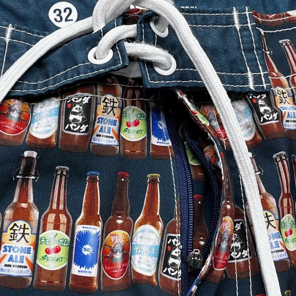 Toes on the Nose Men Swim Trunks Beer Bottle Print Party Y2K‎ Size 32 USA